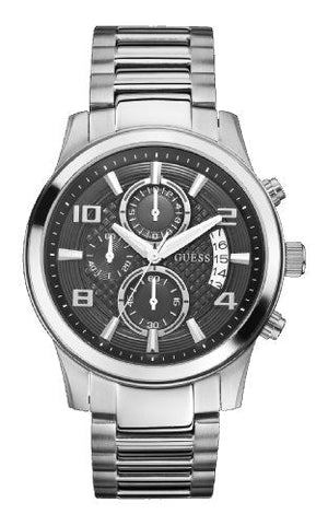 Guess Exec Chronograph Quartz Black Dial Silver Steel Strap Watch For Men - W0075G1 Buy Now By Guess