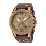 Fossil Nate Chronograph Gold Dial Brown Leather Strap Watch for Men - JR1495 Buy Now By Fossil