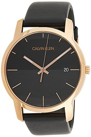 Calvin Klein City Quartz Black Dial Black Leather Strap Watch for Men - K2G2G6CZ Buy Now By Calvin Klein