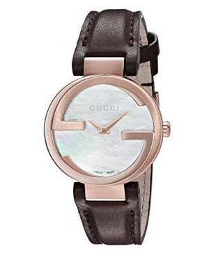 Gucci G Interlocking Mother of Pearl Dial Brown Leather Strap Watch For Women - YA133516 Buy Now By Gucci