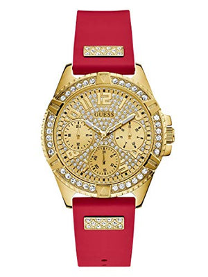 Guess Frontier Diamonds Gold Dial Red Rubber Strap Watch for Women - GW0045L2 Buy Now By Guess