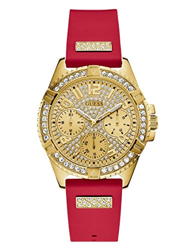 Guess Frontier Diamonds Gold Dial Red Rubber Strap Watch for Women - GW0045L2 Buy Now By Guess