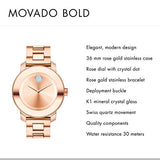 Movado Bold Rose Gold Dial Rose Gold Steel Strap Watch for Women - 3600086 Buy Now By Movado