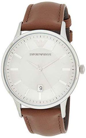 Emporio Armani Renato Quartz Silver Dial Brown Leather Strap Watch For Men - AR11185 Buy Now By Emporio Armani