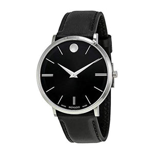 Movado Ultra Slim Black Dial Black Leather Strap Watch For Men - 0607086 Buy Now By Movado