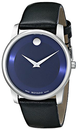 Movado Museum Blue Dial Black Leather Strap Watch For Women - 0606611 Buy Now By Movado