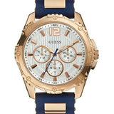 Guess Interpid White & Rose Gold Dial Blue Silicone Strap Watch For Women - W0325L8 Buy Now By Guess