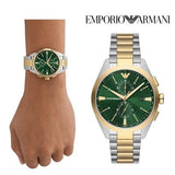 Emporio Armani Claudio Chronograph Green Dial Two Tone Steel Strap Watch For Women - AR11511 Buy Now By Emporio Armani