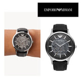 Emporio Armani Meccanico Skeleton Automatic Black Dial Black Leather Strap Watch for Men - AR60038 Buy Now By Emporio Armani