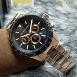 Michael Kors Layton Chronograph Black Dial Rose Gold Steel Strap Watch For Men - MK8824 Buy Now By Michael Kors