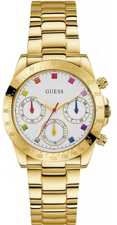 Guess Exclusive Multi Color White Dial Gold Steel Strap Watch for Women - GW0457L1 Buy Now By Guess