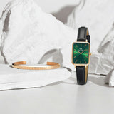 Daniel Wellington Quadro Pressed Melrose Emerald Green Dial Black Leather Strap Watch For Women - DW00100446 Buy Now By Daniel Wellington