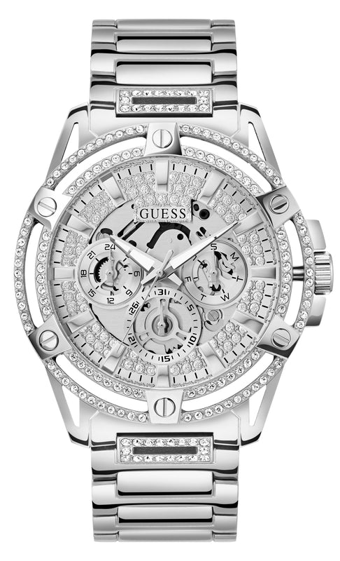 Guess King Quartz Silver Dial Silver Steel Strap Watch For Men - GW0497G1 Buy Now By Guess