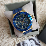 Guess Force Blue & Rose Gold Dial Blue Silicone Strap Watch For Men - W0674G2 Buy Now By Guess
