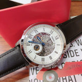 Fossil Grant Skeleton White Dial Black Leather Strap Watch for Men - ME3053 Buy Now By Fossil