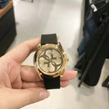 Guess G Twist Gold Dial Black Leather Strap Watch for Women - W0911L3 Buy Now By Guess