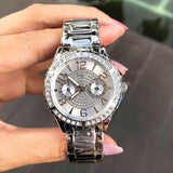 Guess Sassy Multifunction Quartz Silver Dial Silver Steel Strap Watch For Women - W0705L1