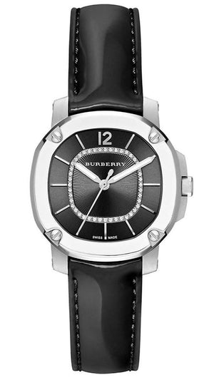 Burberry The Britain Diamonds Black Dial Black Leather Strap Watch for Women - BBY1809 Buy Now By Burberry