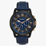 Fossil Grant Chronograph Black Dial Blue Leather Strap Watch for Men - FS5061 Buy Now By Fossil