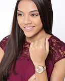 Guess Tri Glitz Quartz Diamonds Rose Gold Dial Rose Gold Mesh Bracelet Watch For Women - W1142L4