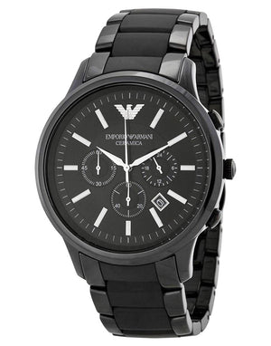 Emporio Armani Ceramica Chronograph Black Dial Black Steel Strap Watch For Men - AR1451 Buy Now By Emporio Armani