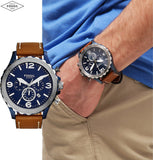 Fossil Nate Chronograph Navy Blue Dial Brown Leather Strap Watch for Men - JR1504 Buy Now By Fossil