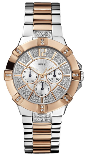 Guess Vista Analog Diamonds Silver Dial Two Tone Steel Strap Watch for Women - W0024L1 Buy Now By Guess