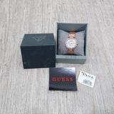 Guess Muse Quartz Silver Dial Rose Gold Steel Strap Watch For Women - W1008L3