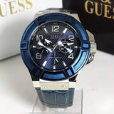 Guess Rigor Multifunction Chronograph Blue Dial Blue Leather Strap Watch For Men - W0040G7 Buy Now By Guess