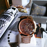 Guess Iconic Signature Brown Dial Rose Gold Steel Strap Watch For Men - W0668G1 Buy Now By Guess