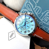 Fossil Grant Chronograph Blue Dial Brown Leather Strap Watch for Men - FS5184 Buy Now By Fossil