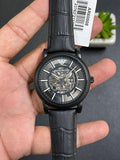 Emporio Armani Meccanico Automatic Skeleton Dial Black Leather Strap Watch For Men - AR60008 Buy Now By Emporio Armani