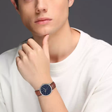 Fossil Minimalist Blue Dial Brown Leather Strap Watch for Men - FS5304 Buy Now By Fossil