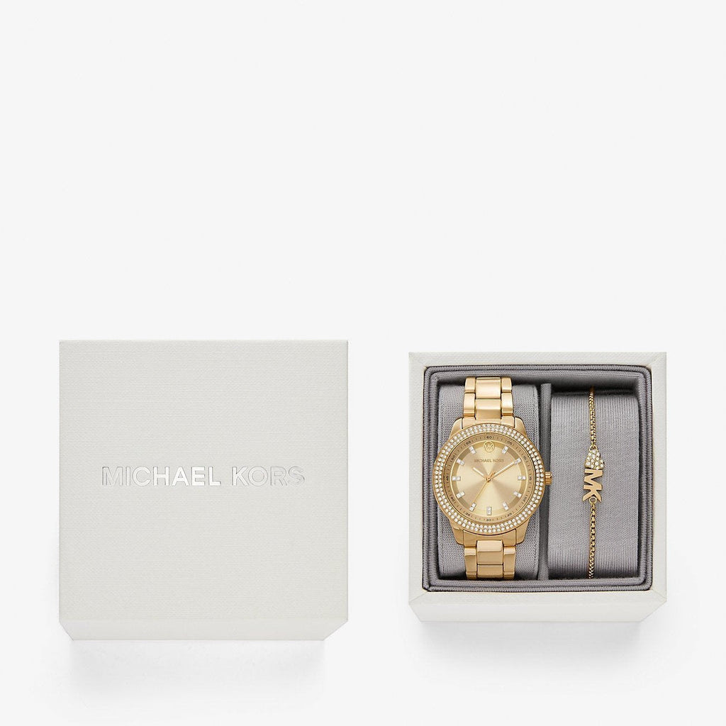Michael Kors Tibby Pave Gold Dial Gold Steel Strap Watch for Women - MK1057 Buy Now By Michael Kors