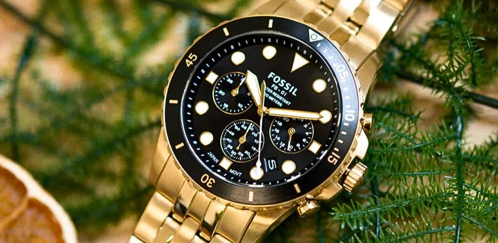 Fossil FB-01 Chronograph Black Dial Gold Steel Strap Watch for Men - FS5836