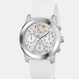 Guess Wanderlust Crystals Silver Dial White Rubber Strap Watch For Women - W1059L3 Buy Now By Guess