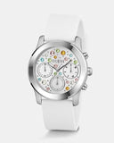 Guess Wanderlust Crystals Silver Dial White Rubber Strap Watch for Women - W1059L1 Buy Now By Guess