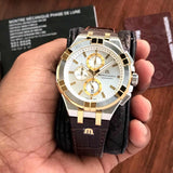 Maurice Lacroix Aikon Chronograph White Dial Brown Leather Strap Watch For Men - AI1018-PVY11-132-1 Buy Now By Maurice Lacroix