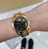 Michael Kors Bradshaw Chronograph Black Dial Gold Steel Strap Watch For Women - MK6959