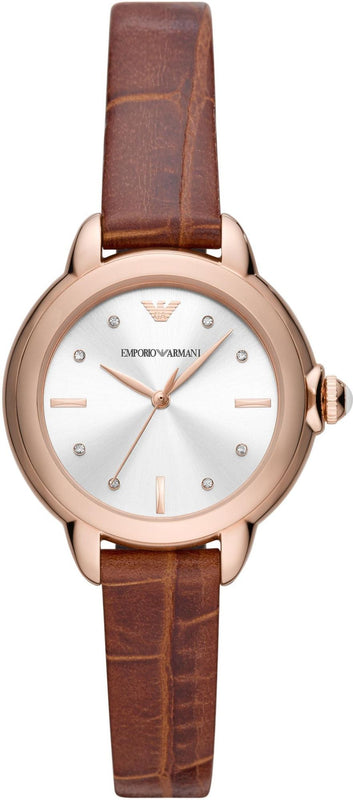 Emporio Armani Mia Quartz Silver Dial Brown Leather Strap Watch For Women - AR11525 Buy Now By Emporio Armani