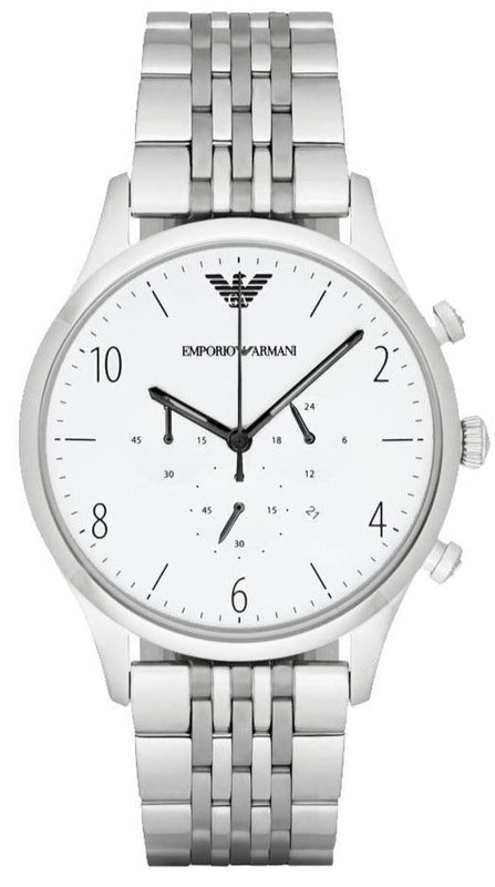Emporio Armani Classic Chronograph Silver Dial Silver Steel Strap Watch For Men - AR1879 Buy Now By Emporio Armani