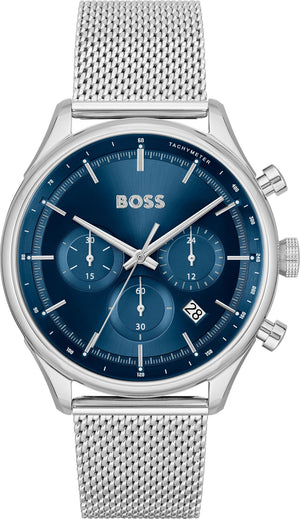 Hugo Boss Gregor Chronograph Blue Dial Silver Mesh Bracelet Watch For Men - 1514052 Buy Now By Hugo Boss