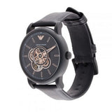 Emporio Armani Luigi Automatic Skeleton Black Dial Black Leather Strap Watch For Men - AR60012 Buy Now By Emporio Armani