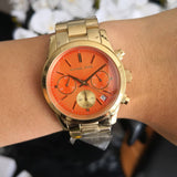 Michael Kors Runway Chronograph Orange Dial Gold Steep Strap Watch For Women - MK6162 Buy Now By Michael Kors