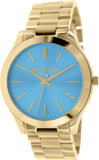 Michael Kors Slim Runway Blue Dial Gold Steel Strap Watch for Women - MK3265 Buy Now By Michael Kors