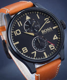 Hugo Boss Aeroliner Maxx Chronograph Black Dial Brown Leather Strap Watch For Men - 1513082 Buy Now By Hugo Boss
