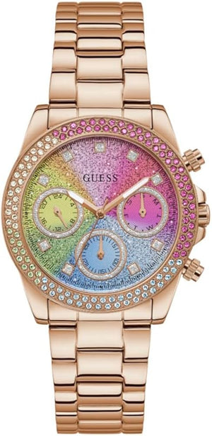 Guess Confetti Multifunction Multicolor Dial Rose Gold Steel Strap Watch For Women - GW0483L3 Buy Now By Guess