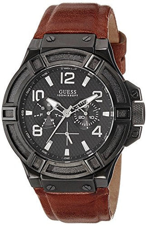 Guess Rigor Analog Black Dial Brown Leather Strap Watch For Men - W0040G8 Buy Now By Guess