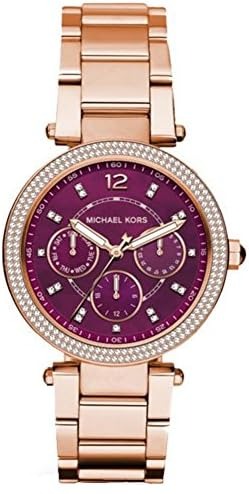 Michael Kors Mini Parker Multi-Function Plum Mother of Pearl Dial Rose Gold Steel Strap Watch For Women - MK6403 Buy Now By Michael Kors
