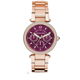 Michael Kors Mini Parker Multi-Function Plum Mother of Pearl Dial Rose Gold Steel Strap Watch For Women - MK6403 Buy Now By Michael Kors